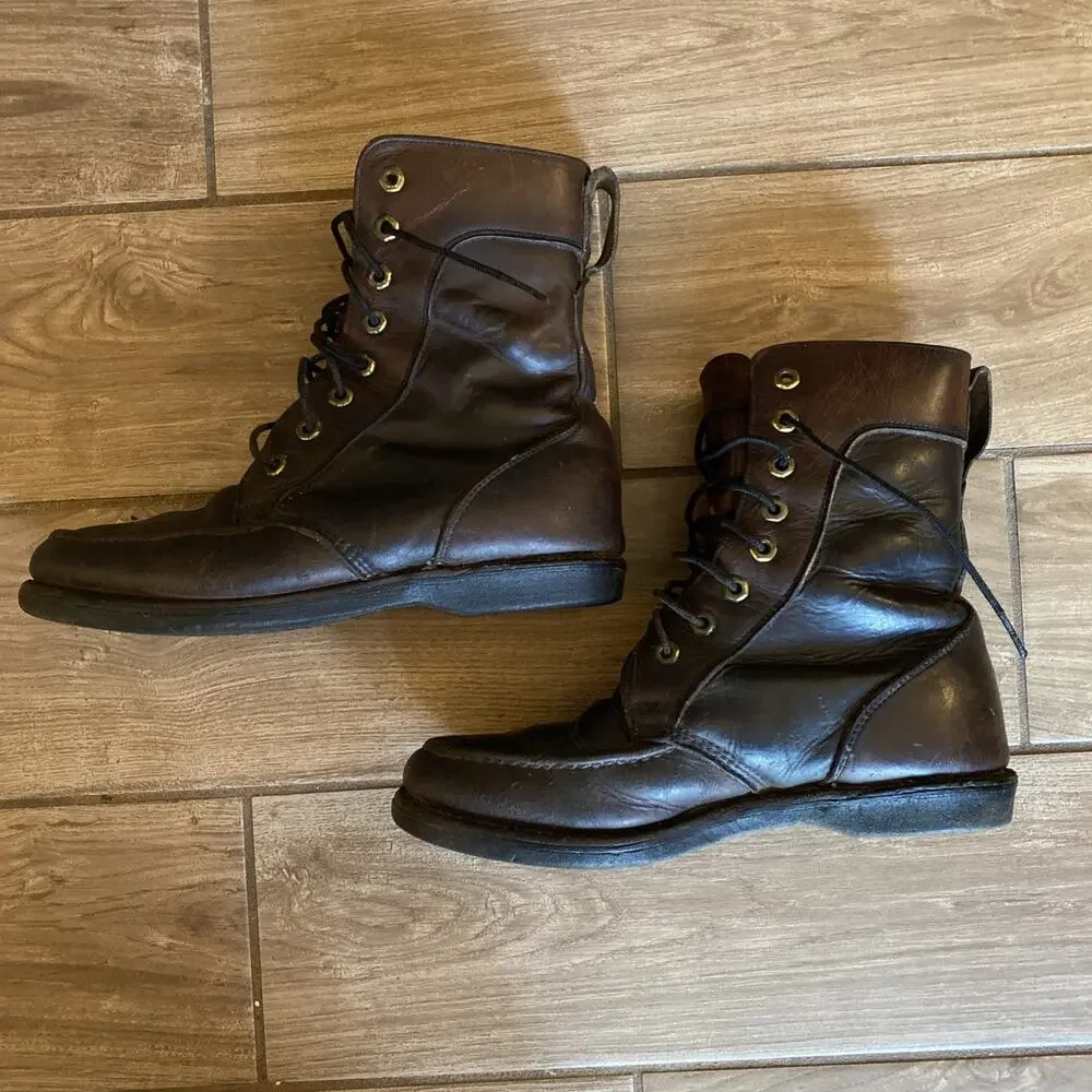 Vintage Handmade Brown Leather Retro Tall Military Combat Jump Style Boots